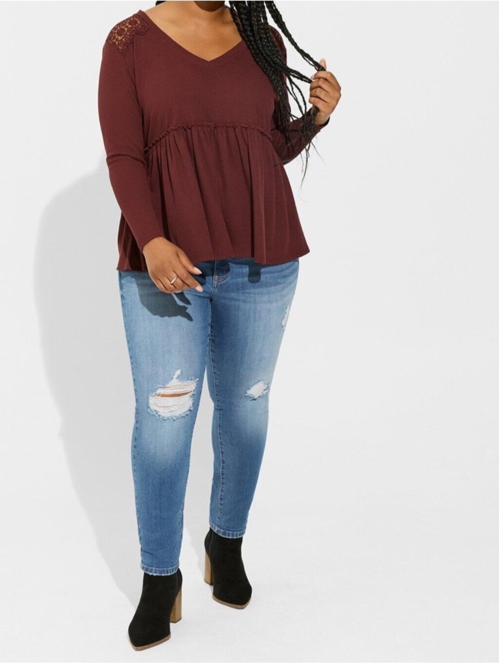 ✨NWT✨torrid Torrid Knit V-Neck Lace Inset Long Sleeve Babydoll